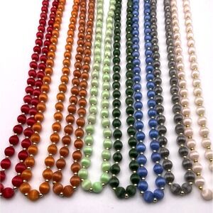 Vtg Lot of 7 50's Silk Satin Thread Beaded Necklaces 30" Multicolor Gold Tone